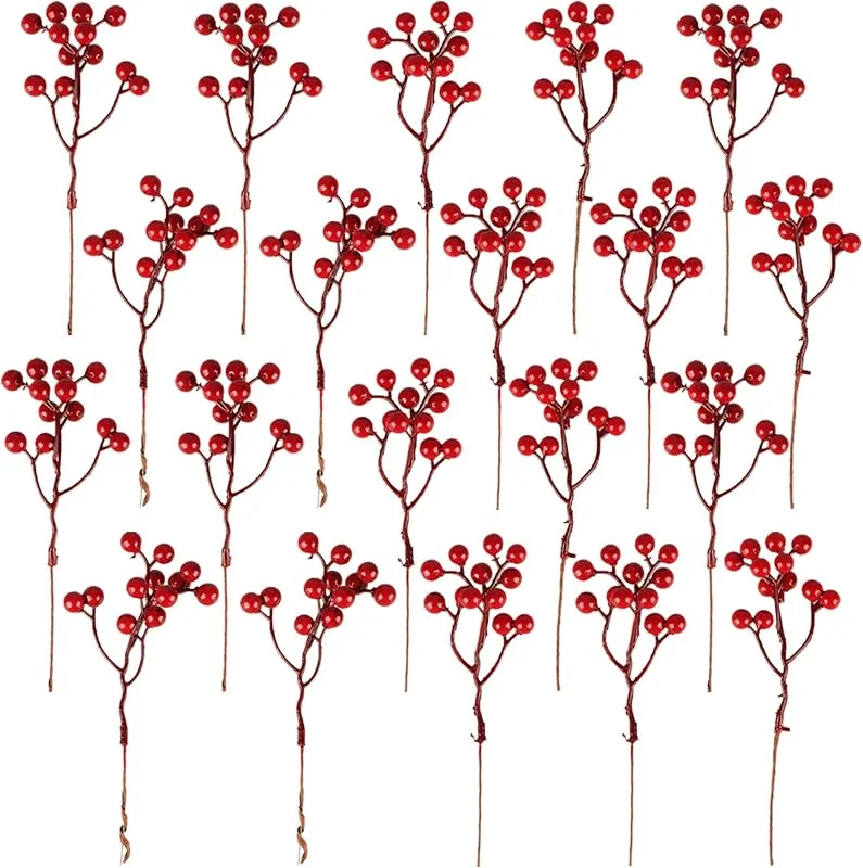 Fangoo 20 Piezas Decoración Artificiales de Bayas Rojos, 18 cm Bayas Rojas para Manualidades de decoración de árboles de Navidad Temporada de Vacaciones Decoración de Invierno Decoración del hogar — Decoracion Navidad