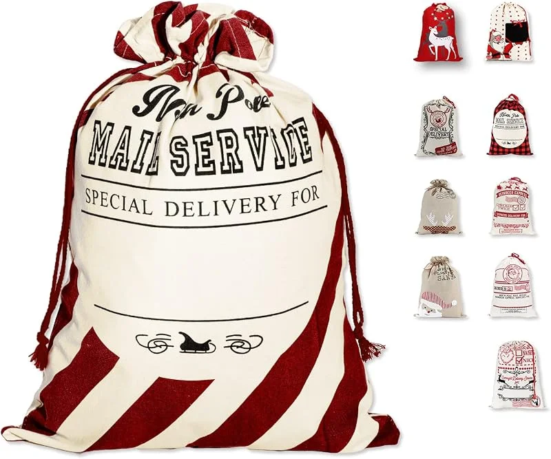 LessMo Bolsa de Lona de Santa Saco de Navidad, Bolsa Grande de Lona con cordón, Bolsa de algodón Favores de Fiesta para Almacenamiento de Paquetes de Navidad Grandes — Envoltorio regalo