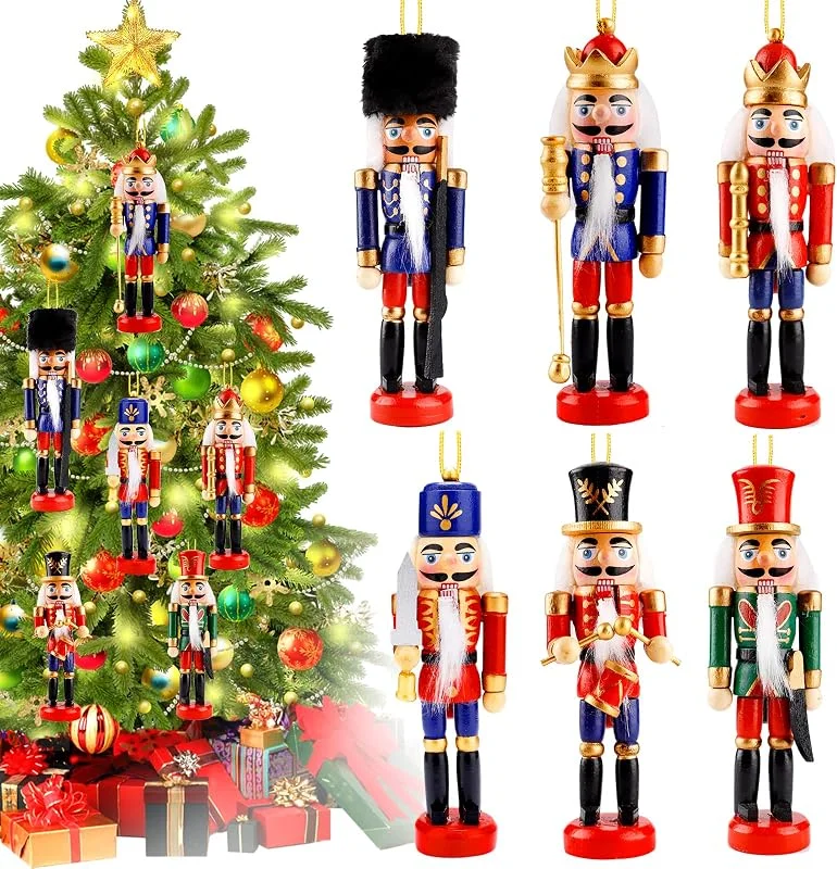 Frasheng 6 Piezas de Adornos de Cascanueces de Navidad, Cascanueces Tradicional de Navidad, Madera Cascanueces Soldado Figura Decoración, Estatuilla de Figura de Soldado Cascanueces, para el Hogar, 13 cm — Decoracion Navidad