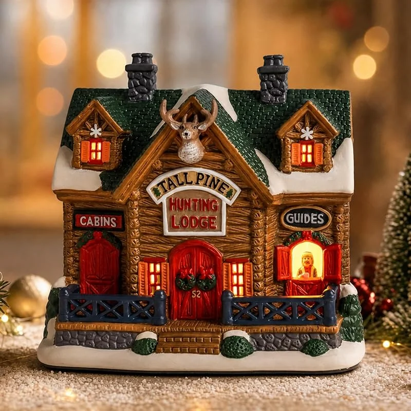 MUMTOP Casas de pueblo de Navidad de cerámica, cabaña de caza iluminada — Decoracion Navidad