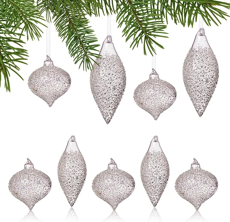 DN DECONATION Adornos navideños de cristal plateado brillante con diseño de — Decoracion Navidad