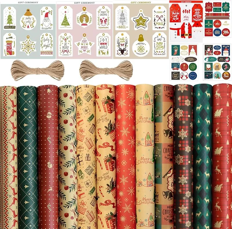 Funrelaxer papel de envoltura de Navidad, papel de regalo para fiestas y celebraciones, 70 cm x 50 cm — Envoltorio regalo