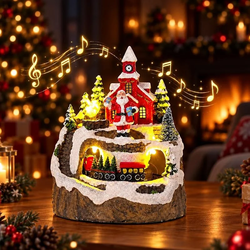 JYQOQH Pueblo Navideño, Caja de Música Navideña con Música y Luces — Decoracion Navidad