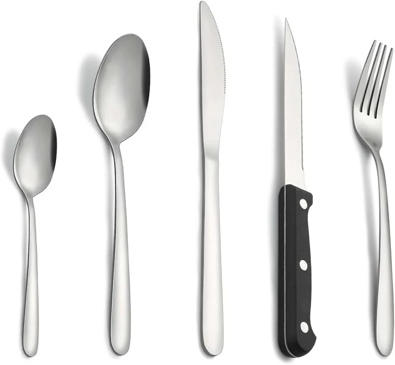 Visita la tienda de Pleafind Cubiertos, Pleafind 30 piezas juego de cubiertos para 6 personas, cuberteria acero inoxidable, cuberteria plateados que incluyen cuchara, cuchillo, tenedor, cuchillo de carne, apto para lavavajillas — Adviento y mesa