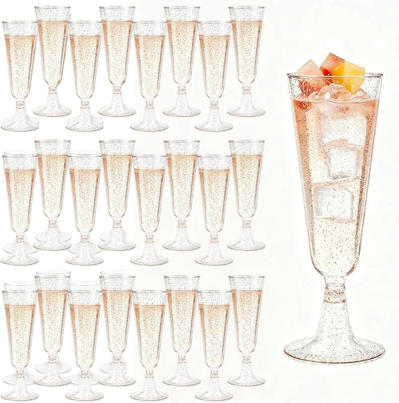Oskuglin Lote de 25 Copas de Champagne de Plástico 150ml (Oro) — Vino y mesa festiva
