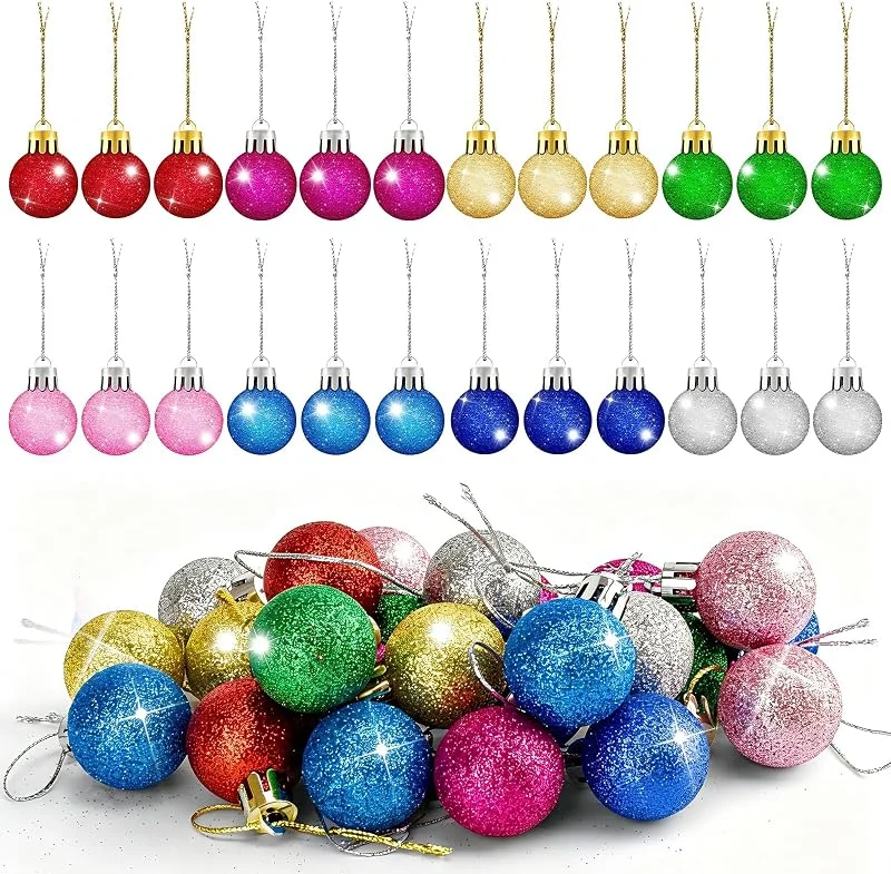 ZOSIGN 24 Piezas Bolas de Navidad, 3 cm Bolas de Navidad con Purpurina, Mini Bola de Navideñas Multicolores, Adornos para árbol de Navidads, para Ventanas, Guirnaldas, Hogar, Bodas y Fiestas — Decoracion Navidad