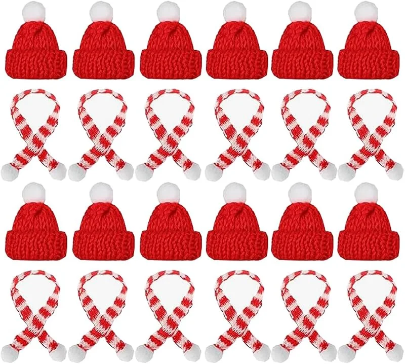 AstarFavor 40 piezas Mini Set de Gorro y Bufanda Navideños Gorro Pequeño de Punto Navideño Gorro Pequeño de Papá Noel para Tapar Botellas de vino Navideñas Fiestas Navideñas — Ropa Navidad