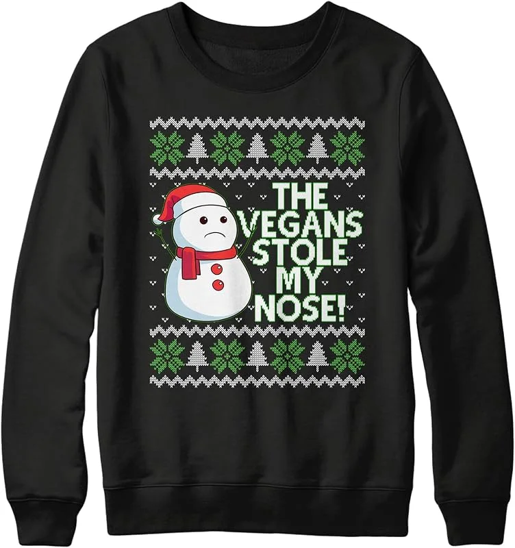 Purple Print House Suéter de Navidad vegano de muñeco de nieve, divertido y único The Vegans Stole My Nose Christmas Jumper, camiseta de regalo para vegetarianos, regalo simple para hombres y mujeres — Ropa Navidad