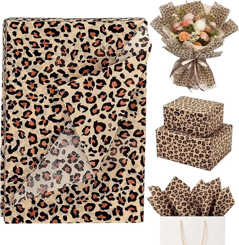 Nideen 10 hojas de papel de seda con estampado de leopardo, 50 x 70 cm — Envoltorio regalo