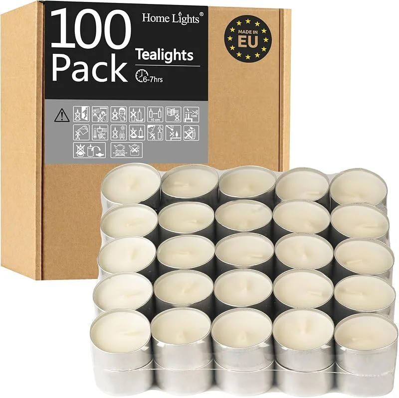 Home Lights - Velas de té sin perfume (100 unidades), color blanco — Cena a la luz de velas