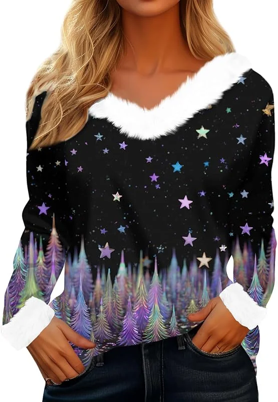 TOFOTL Camiseta Mujer Navidad Original Llamativo Acogedor Ropa Basica — Ropa Navidad