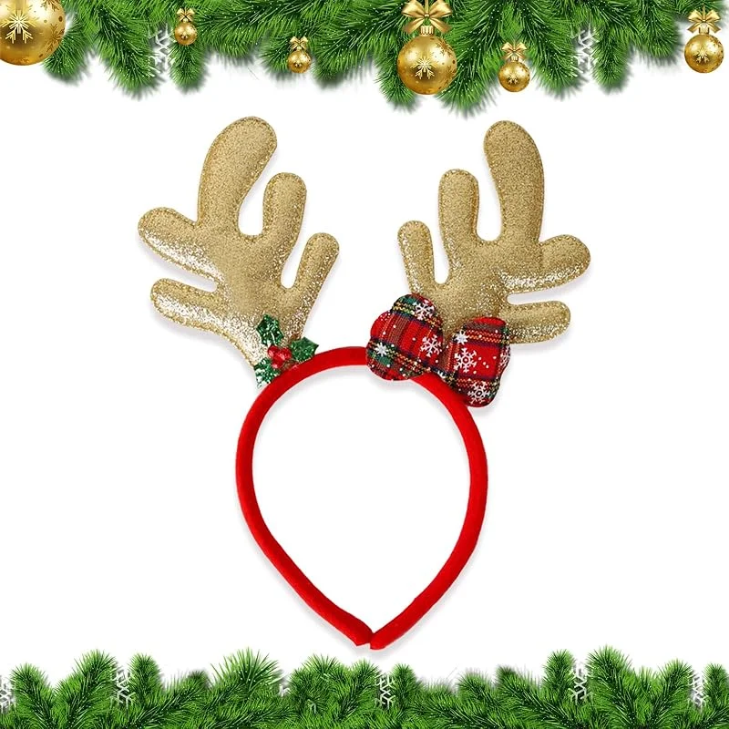 KARELLS Diadema de orejas de reno, Bonita Diadema de Cuernos de Reno para Mujer, Horquilla de Cuernos de Reno, Diadema de Reno de Navidad, Diadema de Cuernos Brillantes para Decoración de Fiestas, Mujeres y Niñas — Ropa Navidad