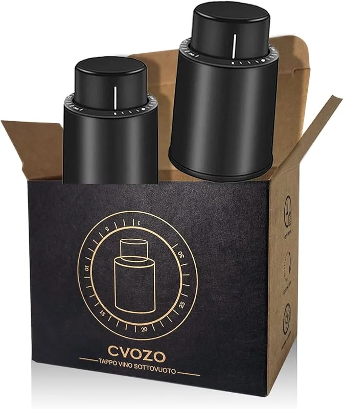 CVOZO 2 Tapones de Vacío para Vino con Marcador de Fecha, Tapones Reutilizables para Botellas de Vino, Cierre Hermético Antifugas, Conservador de Vino en ABS, el MejorRegalo para los Amantes del Vino — Vino y mesa festiva