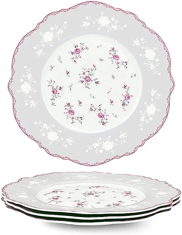 Visita la tienda de fanquare fanquare Platos Porcelana de Postre para 4 Personas, 20.8cm Platos para Ensalada Florales Rosa, Vajilla con Borde Oro para Regalos Cocina — Adviento y mesa