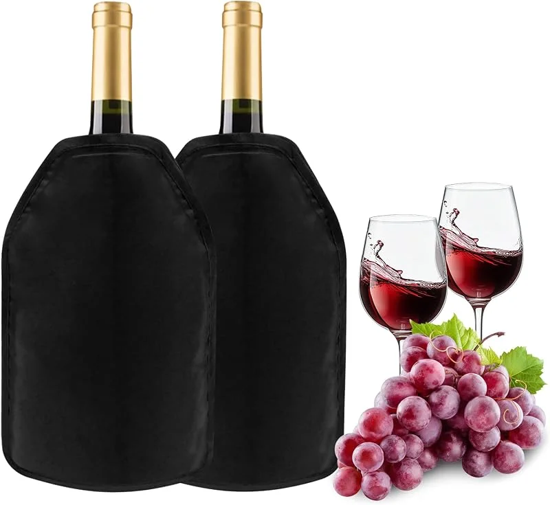 Mritrit Juego de 2 Funda Enfriador de Vino con Gel, Enfriador de Botellas Ajuste Universal para 0, 7-1L de Vino Cava Champán, Reutilizables para Picnic y Cenas (Negro) — Vino y mesa festiva