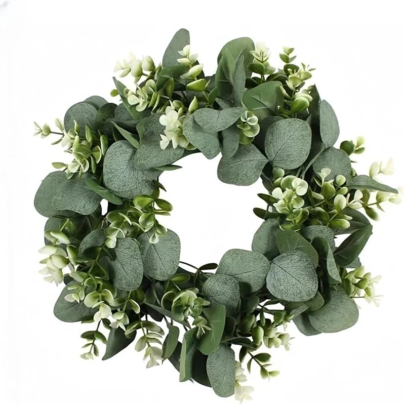 Bakiauli Corona de Eucalipto Artificial, Eucalipto Artificial Guirnalda para Sala de Estar, para Boda, Fiesta, Jardín, Puerta, Ventana, Pared, Chimenea Decoración — Decoracion Navidad