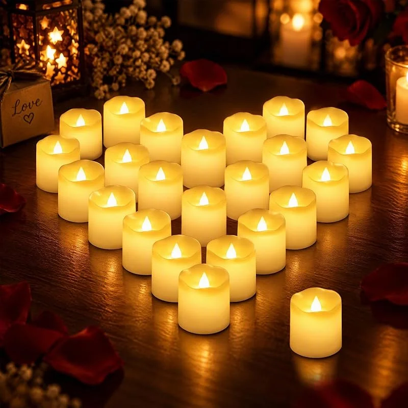 Probuk Velas LED Sin Llama, 24 Piezas Velas Eléctricas Parpadeantes con Luz Cálida Realista, Decoración para San Valentín, Aniversario, Boda, Navidad, Halloween y Hogar — Luces Navidad