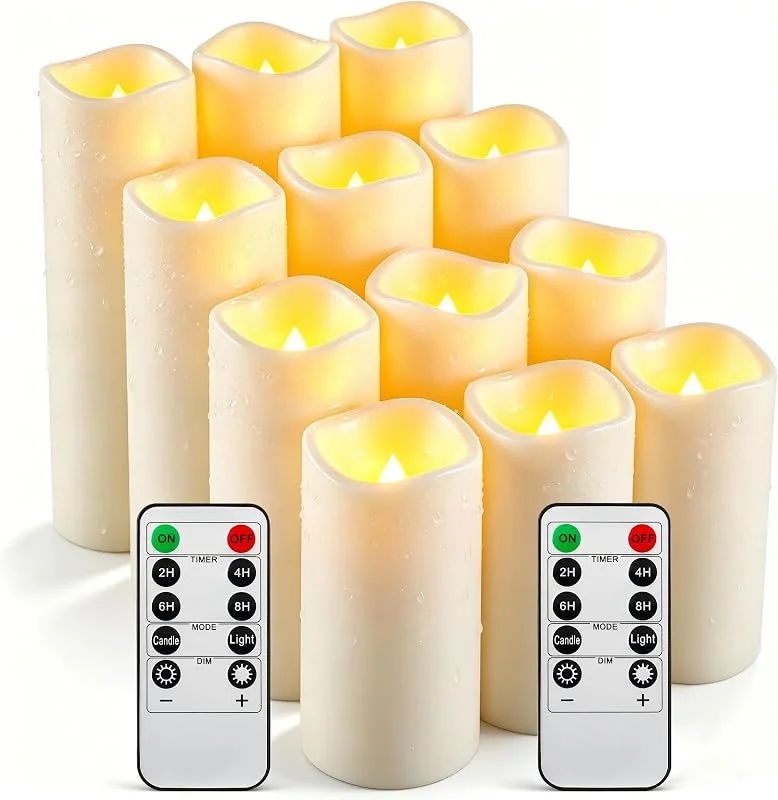 Visita la tienda de Da by 12 Velas LED Marfil Impermeables, Mecha Parpadeante Realista, 2 Mandos a Distancia, 4 Tamaños Surtidos D.5, 5cm, Plástico Resistente Calor y Lluvia, Reutilizables para Decoración Exterior e Interior — Luces Navidad