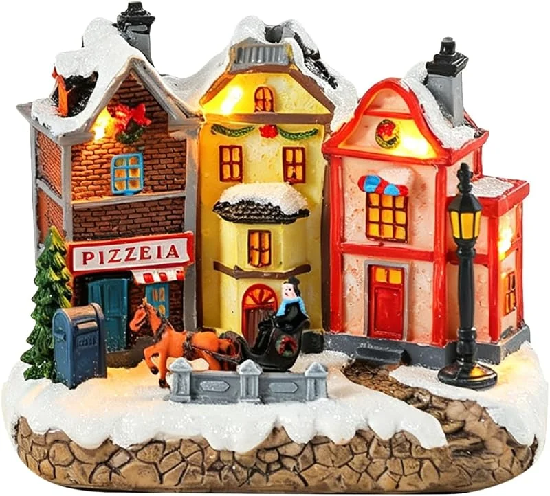 Visita la tienda de Cabilock Cabilock Casa de pueblo de Navidad iluminada – Adorno de resina LED de Navidad para casa de escritorio – Decoración de pueblo de vacaciones en miniatura para exhibición festiva de mesa — Decoracion Navidad