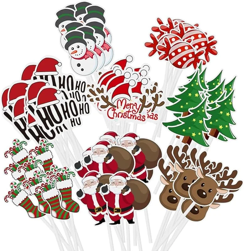 xocome 80 unidades de decoración para tartas navideñas, decoración para tartas de Navidad, decoración de tartas de Navidad, decoración de cupcakes, accesorios para hornear — Hogar y cocina