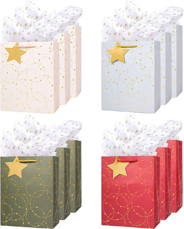 Dimetey Bolsa de regalo, bolsas de regalo de papel con papel de seda y tarjetas de felicitación para familiares, amigos, profesores, cumpleaños, bodas, aniversarios, Navidad, agradecimiento, pequeñas empresas — Envoltorio regalo