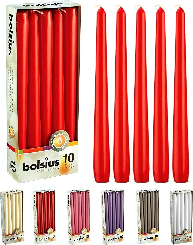 Visita la tienda de Bolsius Ivyline Bolsius 103600352241 - Velas de Cera (Caja de 10 Unidades, 245 x 24 mm), Color Rojo — Cena a la luz de velas