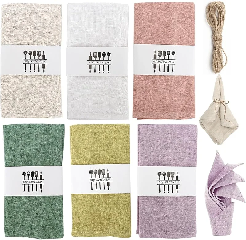 RANJIMA Servilletas de tela, servilletas de lino reutilizables, juego de 6 servilletas de lino sostenibles, servilletas lavables, decoración de mesa para cocina, cafetería, restaurante, familia — Hogar y cocina