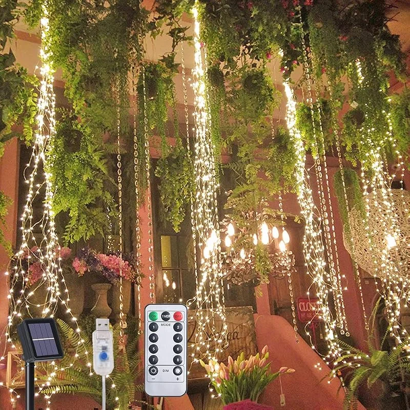 Visita la tienda de flintronic Flintronic Cascada de Luces Solares - 10 Hebras 200 LEDs, 8 Modos, USB y Energía Solar - Luces de Hadas Colgantes Con Control Remoto Para Interior y Exterior — Luces Navidad