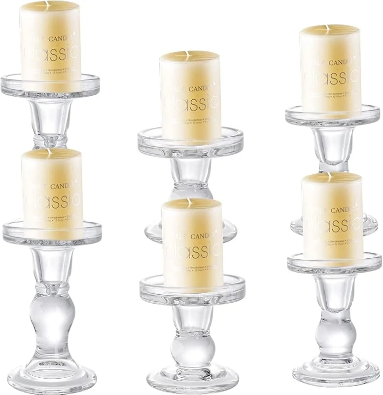 Okllen Juego de 6 portavelas de Cristal, portavelas de Cristal Transparente para Mesa de Comedor, centros de Mesa de Boda, Sala de Estar, decoración del hogar — Cena a la luz de velas