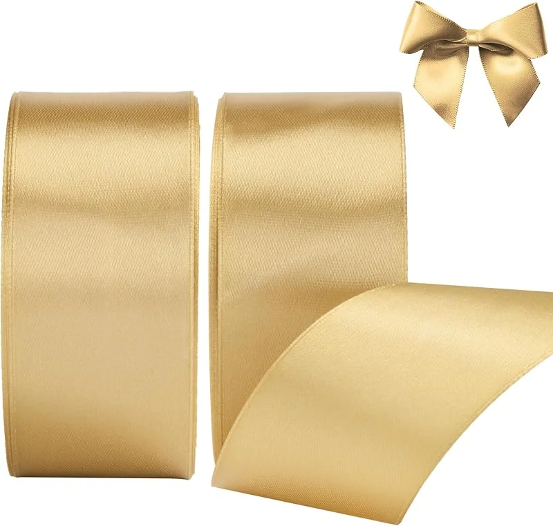 AWCIGG Cinta de raso dorada 40 mm, 44 m, decorativa ancha para envolver regalos, floristería, manualidades, costura, coches, bodas, Navidad (22 m, rollo) — Envoltorio regalo