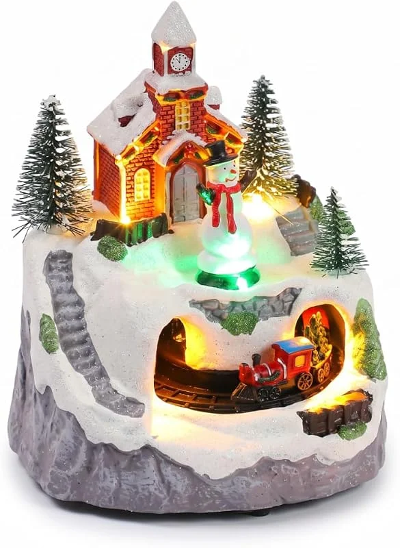 Bemonew Casas de Pueblo navideño Pueblo navideño Iluminado con Tren Animado — Decoracion Navidad