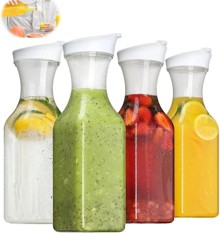 YUNXCNA Jarra Agua Plastico, Jarra Transparente de 1L para Bebidas, Recipientes Transparentes para Bebidas a Granel, Jarra de Bebida de Jugo de Transparente, para Café, Leche, Vino — Vino y mesa festiva