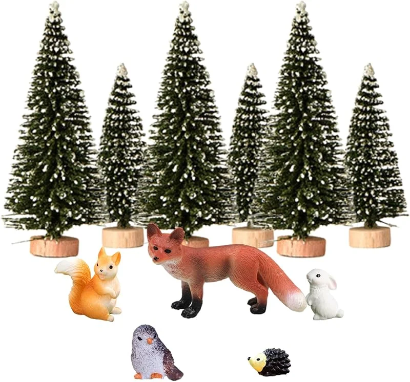 Lguaquanx 11 Piezas Adornos Miniatura Navidad, Mini Adornos Navideños de Mesa, 6 Mini Árbol de Navidad Artificial, 5 Adorno Animal Figuras Navideñas para Decorar Casa, Jardín, Mesa, Escaparates — Decoracion Navidad