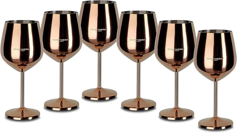 Visita la tienda de ECHTWERK ECHTWERK Copas de vino, copas de vino irrompibles de acero inoxidable, edición cobre, 6 piezas, 21 x 7, 3 cm, 0, 5 L, EW-WG-1786K — Vino y mesa festiva