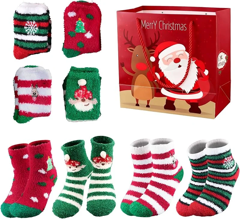 panemy Calcetines de Navidad, 4 pares de calcetines de Navidad, con bonita caja de regalo, regalos de Navidad, calcetines de Navidad para mujer, calcetines divertidos, decoración de Navidad — Decoracion Navidad