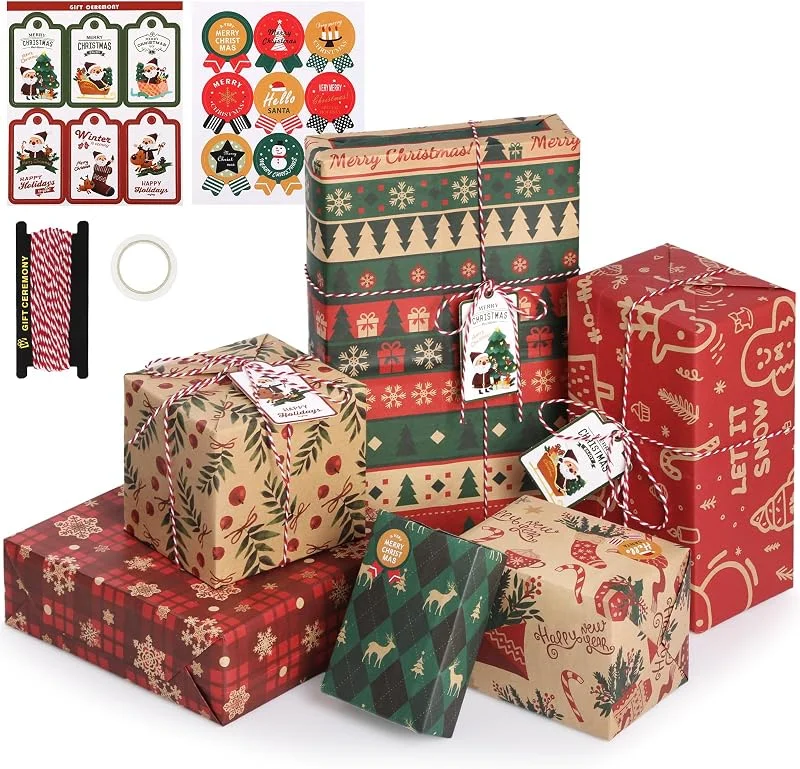 Wyngee Navidad Juego de Papel 6 Hojas 50x70cm Papel Kraft para Regalo — Envoltorio regalo