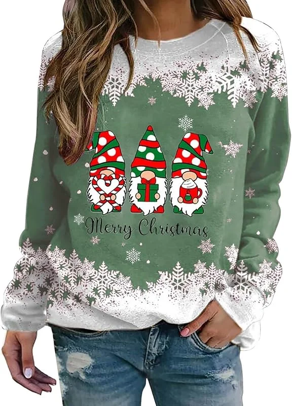 Generic HUIFUAO - Sudadera de Navidad para mujer, suéteres de Navidad para mujer, diseño de gnomos de Papá Noel, cuello redondo, manga larga, suéter de Navidad para mujer — Ropa Navidad