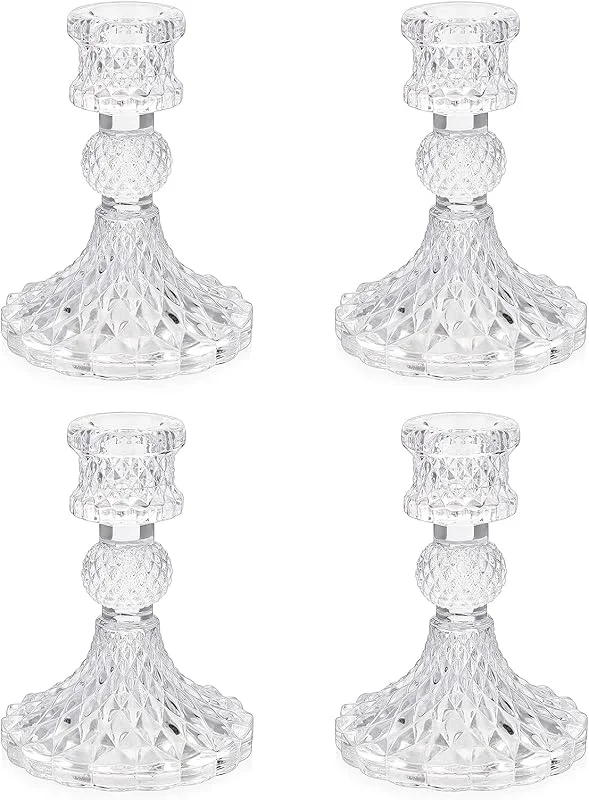 Jinavoty Candelabro de Cristal Cónico para Boda, Hogar y Decoración de Fiesta (4 Pack, Diamantes) — Cena a la luz de velas