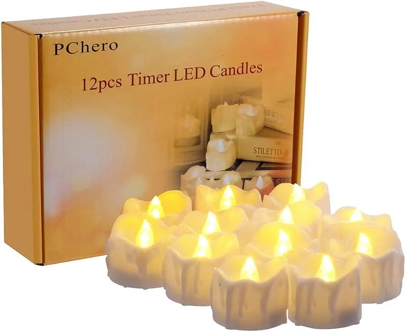 Visita la tienda de PChero Velas LED con temporizador, lote de 12 pack pchero batería Alimentado por velas LED, 6 horas a y 18 horas de - [Blanco Cálido] — Luces Navidad
