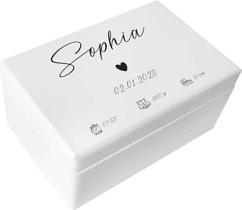 Visita la tienda de Creative DECO Creative DECO Blanca Caja de Recuerdos Personalizada para Bebés, Regalo — Envoltorio regalo