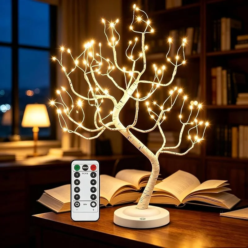 Sathychanpy Árbol de Luces LED 108 LED, Árbol de Navidad con Luces de Mesa Bonsái, 8 Modos, Funciona con Batería, USB, Lámpara Decorativa Luz Cálida, Ramas Flexibles para Navidad, Salón, Dormitorio — Cena a la luz de velas