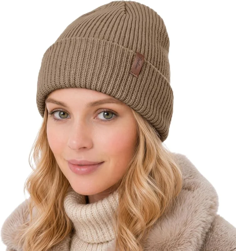Visita la tienda de Vijamiy Gorro de punto cálido para padres e hijos con parche de piel para hombres, mujeres y niños a partir de 2 a 10 años, ideal para otoño e invierno para desplazamientos, viajes a la escuela — Ropa Navidad