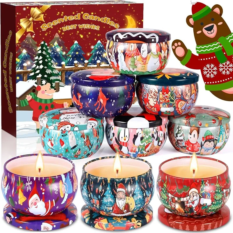 MTINRNI Velas Perfumadas, 9 pcs Cera de Soja 100% Natural, Velas Aromaticas Perfumadas Navideñas Juego de regalo, Aliviar el Estrés, para Yoga, Baño, Dormitorio, Boda Navidad Cumpleaños Día de San Valentín. — Cena a la luz de velas