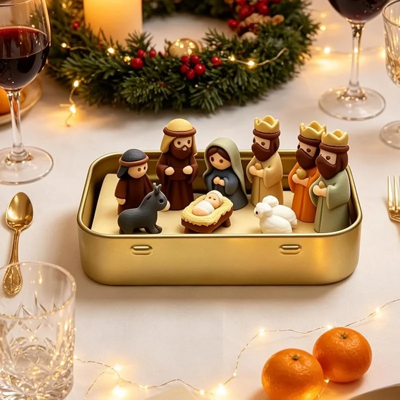 Feixyn Conjunto De Natividad, Figuras De Lata De Tamaño De Bolsillo Relig — Decoracion Navidad