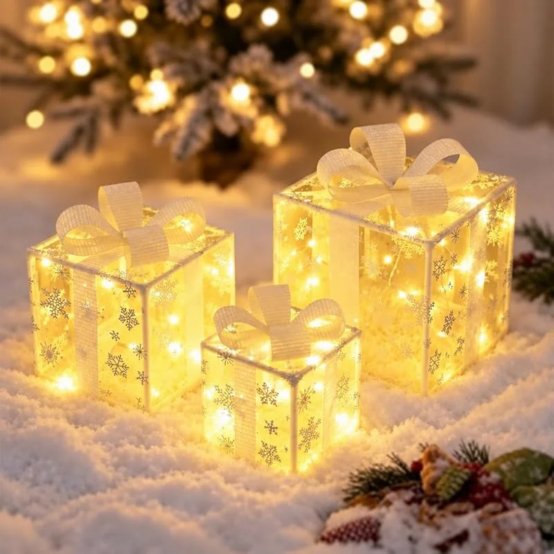 Foreverup Cajas de Regalo Navidad, Set de 3 LED Cajas Regalo Navidad — Envoltorio regalo