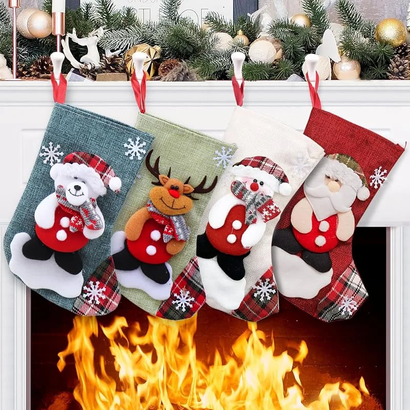 QZOSZ Calcetines Navidad Chimenea Personalizados, Calcetin Navideño Chimenea para Colgar Personalizada Decoracion Navidad Hogar, Mini Calcetines de Papá Noel Medias de Navidad para Adornos Árbol de Navidad