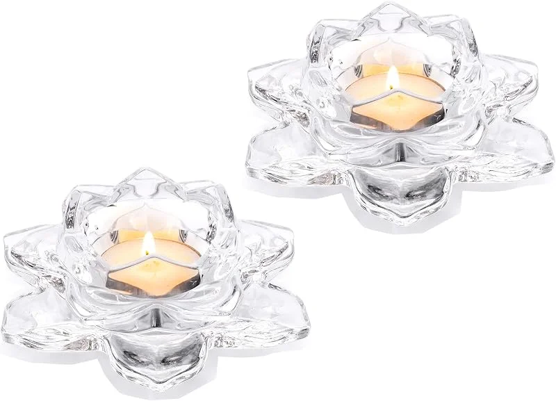 Visita la tienda de Nuptio Nuptio Portavelas de Loto de Cristal 2 Candelabros Té para Velas de Pilar 4.5cm Diámetro Candelero Votivas Vidrio A Granel para Bodas Románticas Fiestas Regalos Navidad Decoraciones para el Hogar — Adviento y mesa