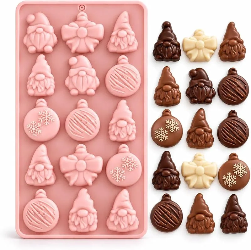 ririess Molde chocolate silicona gnomo bola lazo Navidad, 1 pieza 3D — Hogar y cocina