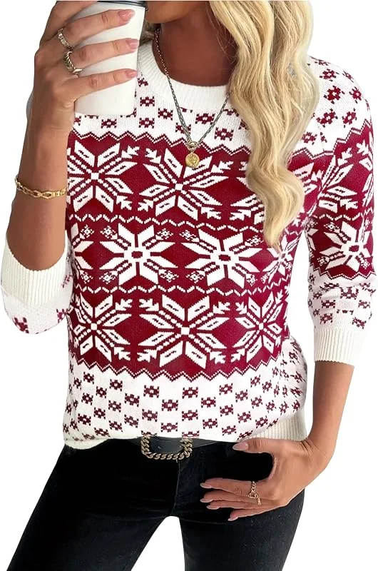 Visita la tienda de Demegimi Demegimi Jersey Suéter de Navidad Suéter Divertido Navidad Copo Invierno Ropa de Punto de Reno Manga Larga Suéteres Invierno de Cuello Redondo — Ropa Navidad