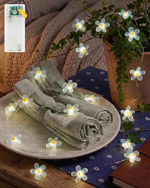 AdalyRoma Guirnalda Luces LED con Flores, Luz Blanca Cálida — Luces Navidad